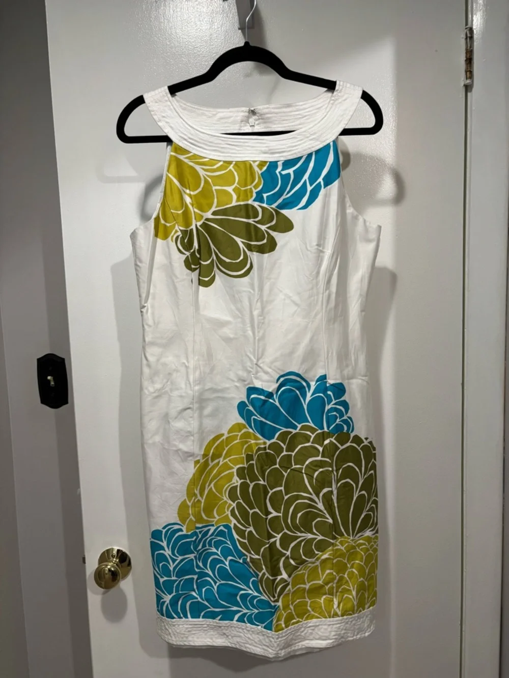 Jones New York White Midi Dress with Blue and Olive Floral Print - Picture 1 of 7
